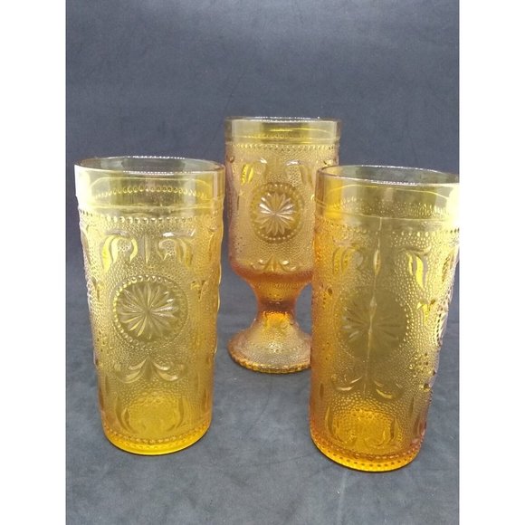 Vintage Brockway Glass American Concord Amber 2 tumblers & 1 Goblet - Picture 4 of 10
